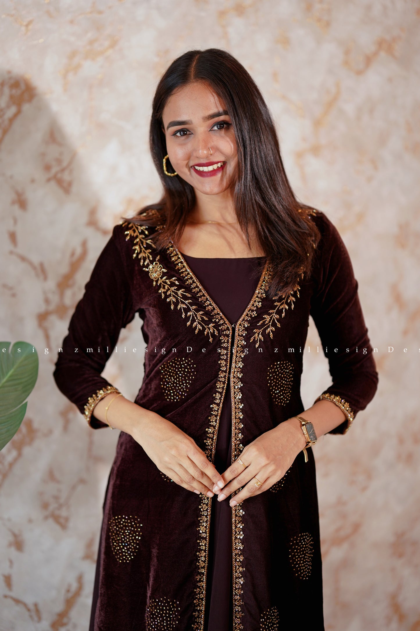 Two Piece Gown with Velvet Jacket (MSD-116)