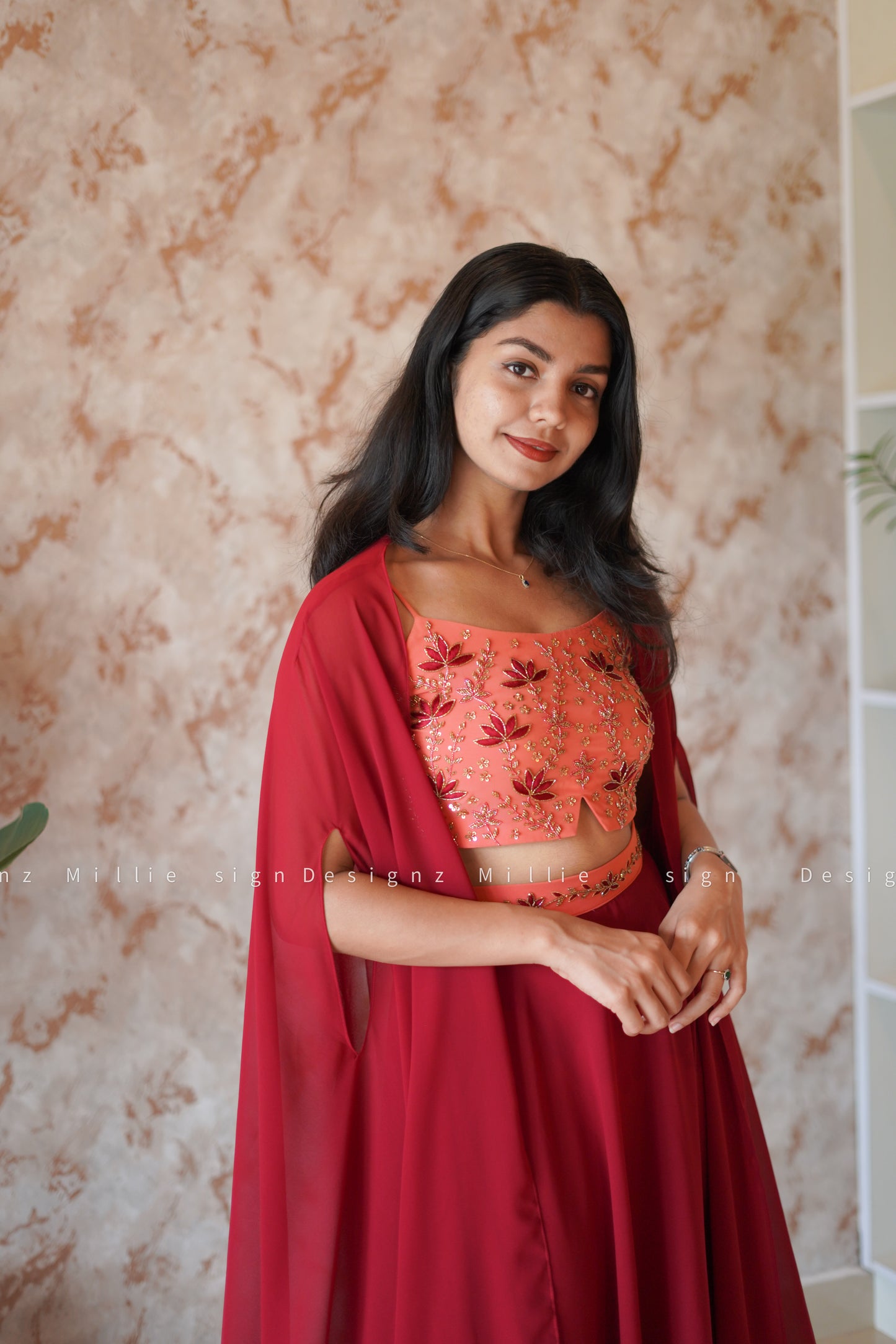 Skirt Combo Crop Top And Shrug (MSD-050)