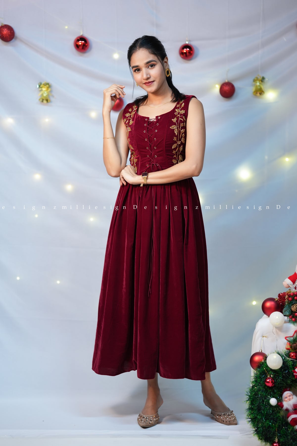 Two Piece Set - Velvet Frock with Jacket (MSD-196)