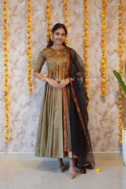 Two Piece Heavy Handworked Tissue Aliacut Anarkali with Net Dupatta (MSD-142)