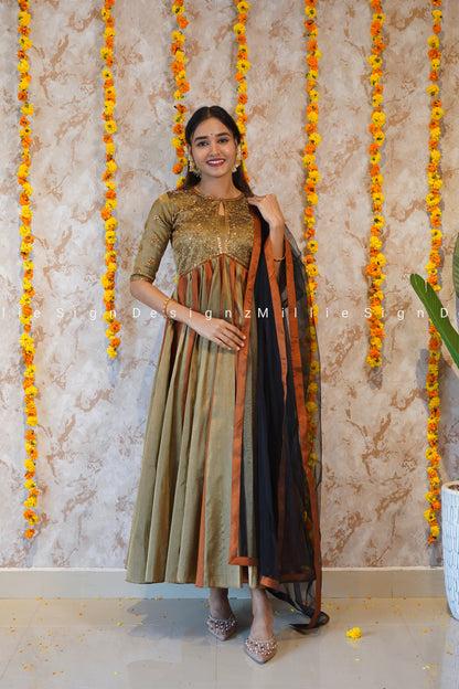 Two Piece Heavy Handworked Tissue Aliacut Anarkali with Net Dupatta (MSD-142)