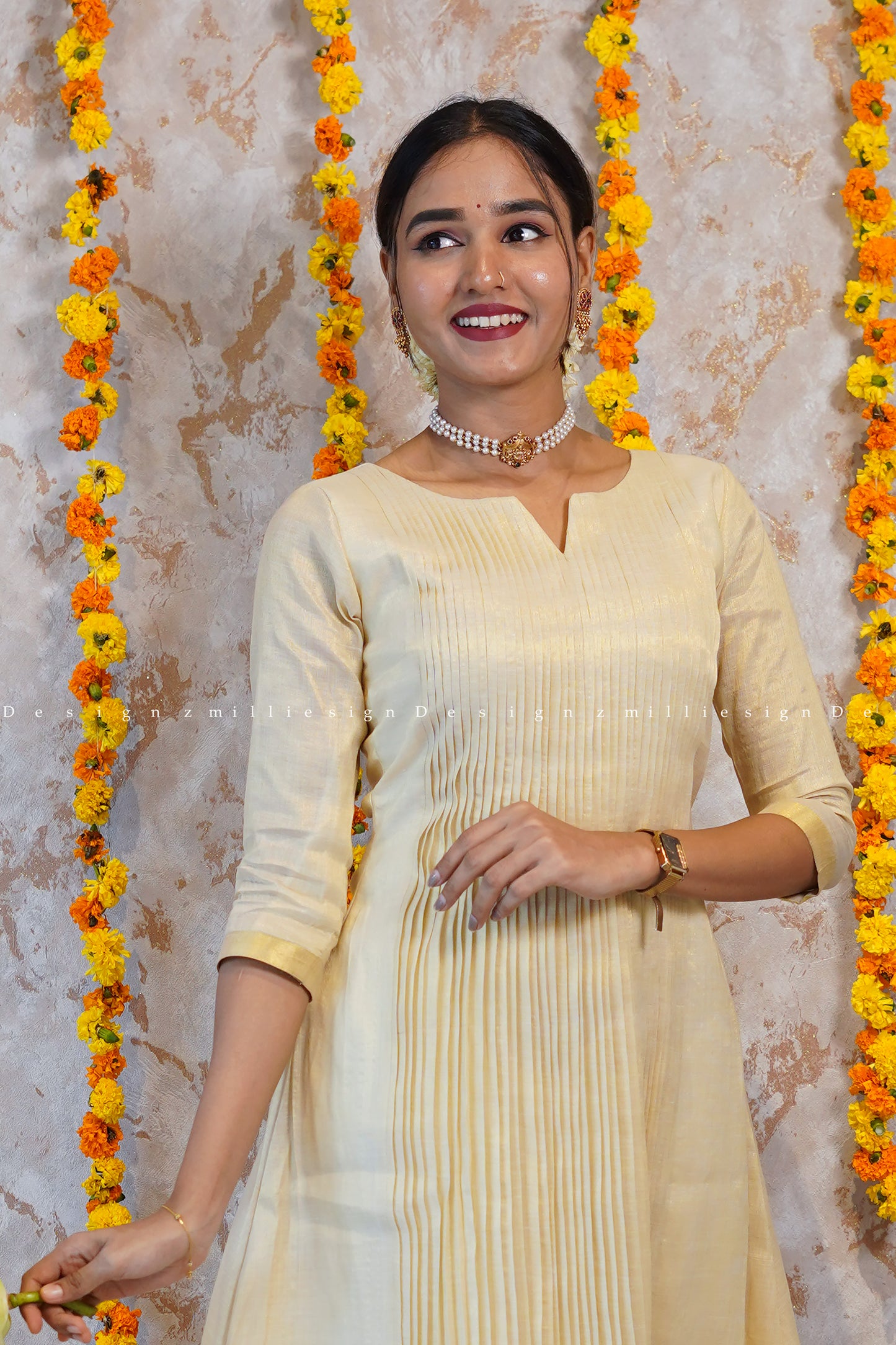 Two Piece Tissue Pintuck Kurta with Pant (MSD-143)