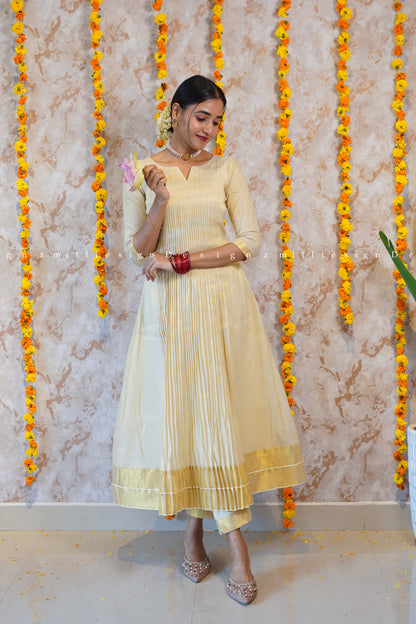 Two Piece Tissue Pintuck Kurta with Pant (MSD-143)