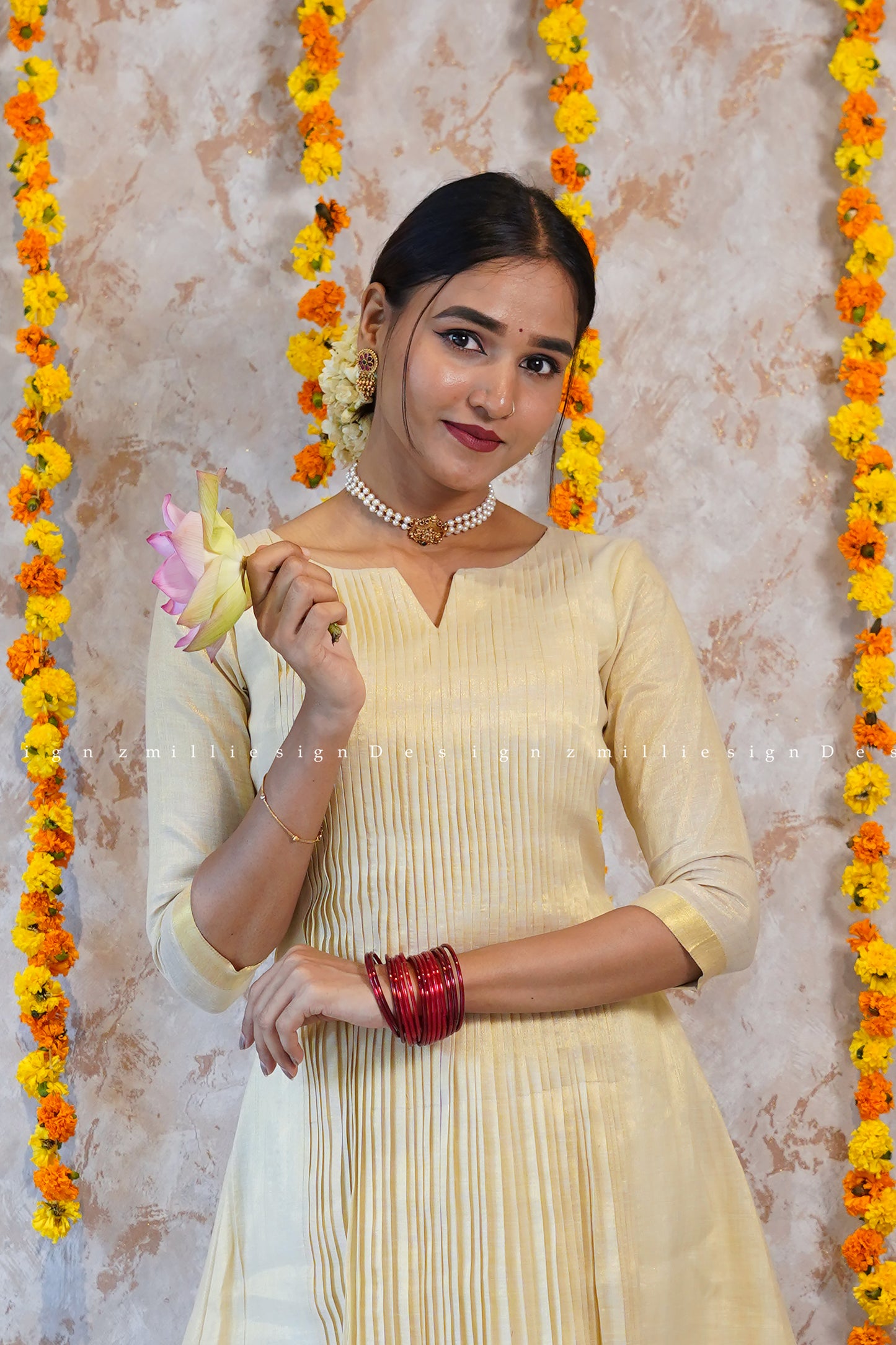 Two Piece Tissue Pintuck Kurta with Pant (MSD-143)