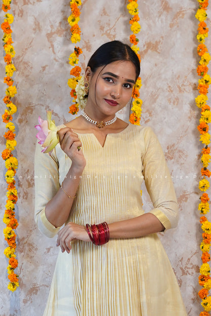 Two Piece Tissue Pintuck Kurta with Pant (MSD-143)