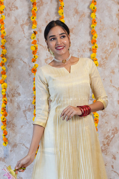Two Piece Tissue Pintuck Kurta with Pant (MSD-143)