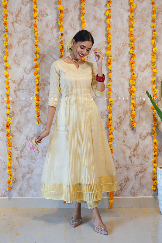 Two Piece Tissue Pintuck Kurta with Pant (MSD-143)