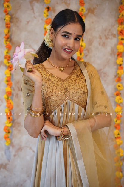 Two Piece Heavy Handworked Tissue Aliacut Anarkali with Net Dupatta (MSD-141)