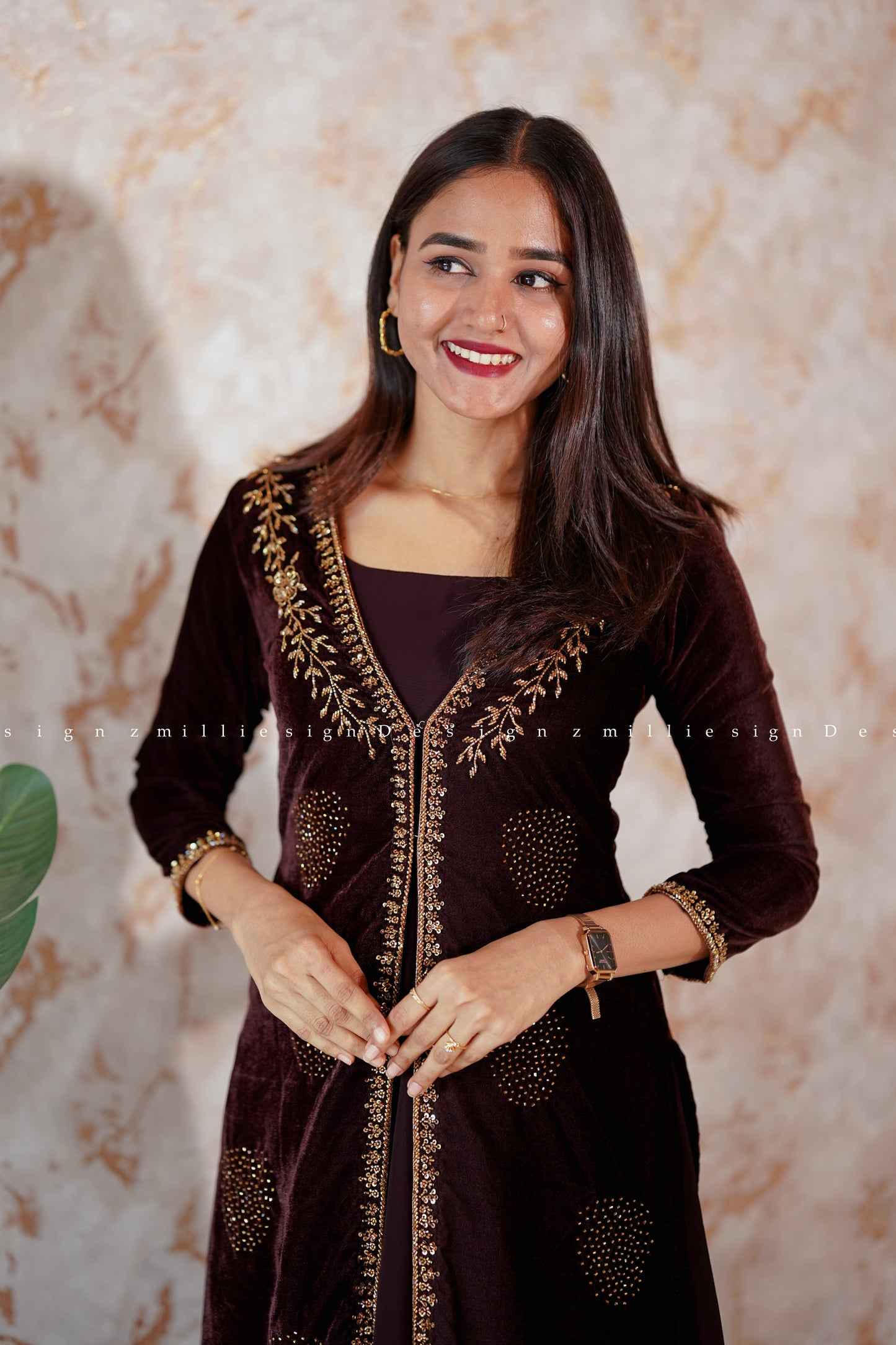 Two Piece Gown with Velvet Jacket (MSD-116)