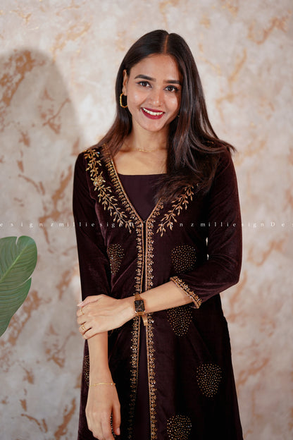 Two Piece Gown with Velvet Jacket (MSD-116)