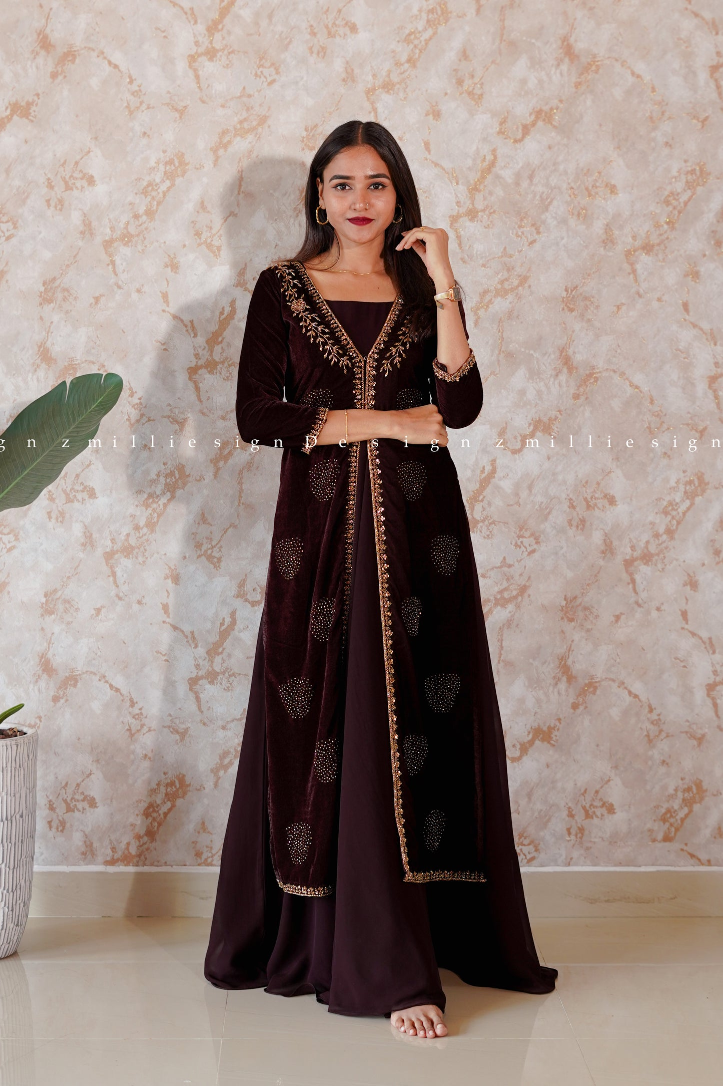 Two Piece Gown with Velvet Jacket (MSD-116)