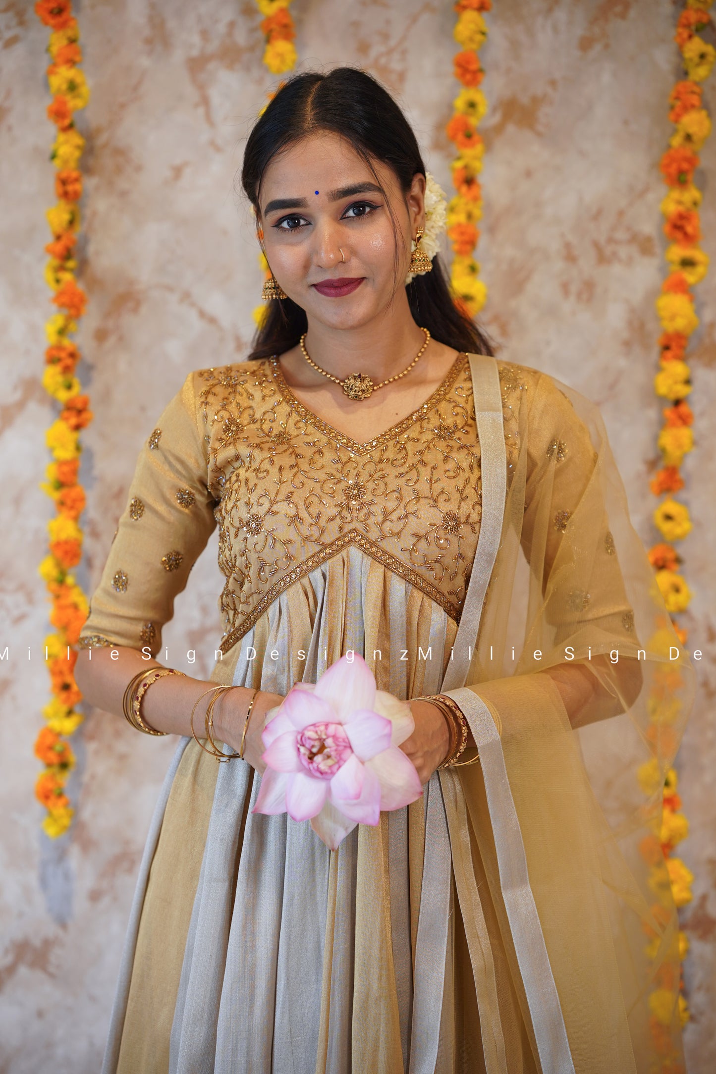 Two Piece Heavy Handworked Tissue Aliacut Anarkali with Net Dupatta (MSD-141)
