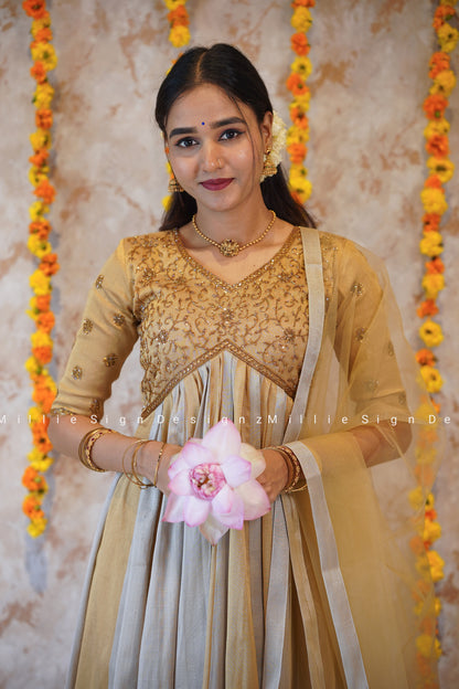 Two Piece Heavy Handworked Tissue Aliacut Anarkali with Net Dupatta (MSD-141)
