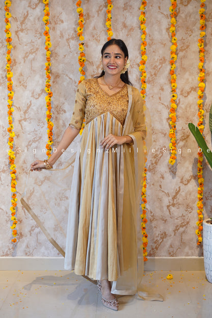 Two Piece Heavy Handworked Tissue Aliacut Anarkali with Net Dupatta (MSD-141)
