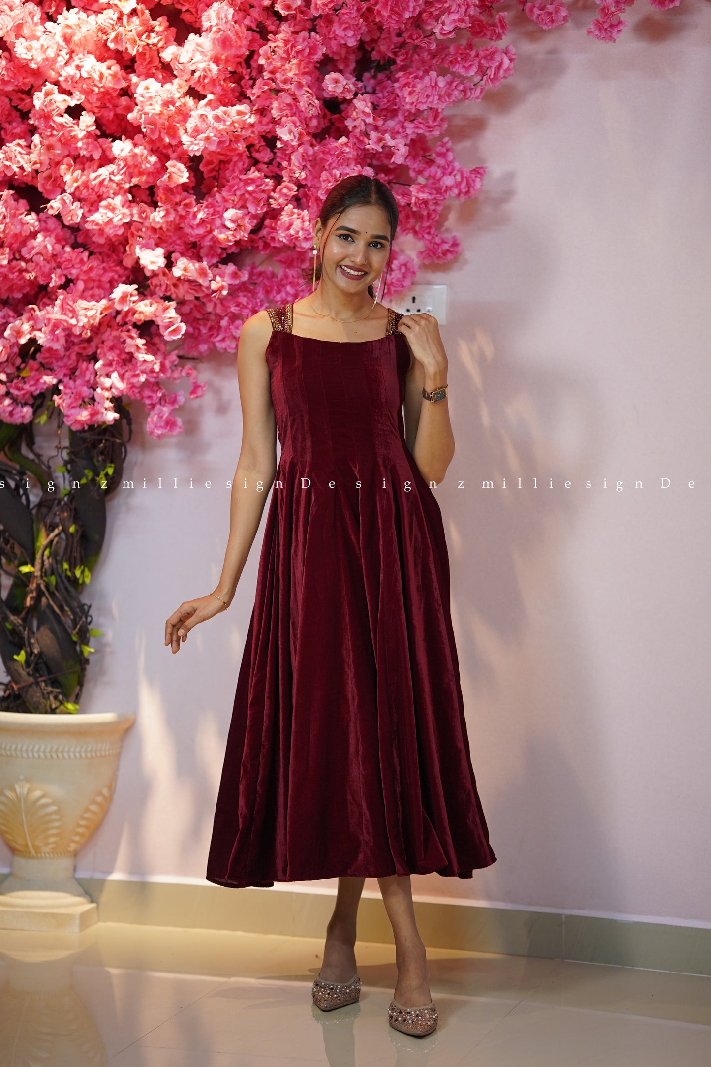 Velvet Panel-Cut Frock (MSD-155)