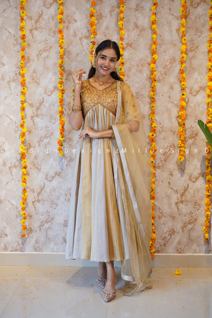 Two Piece Heavy Handworked Tissue Aliacut Anarkali with Net Dupatta (MSD-141)
