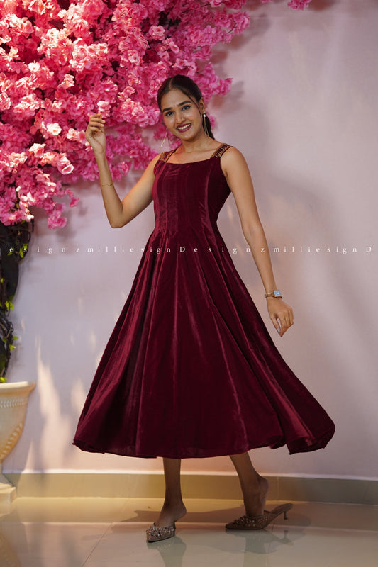 Velvet Panel-Cut Frock (MSD-155)