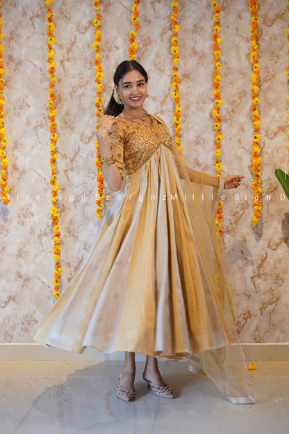 Two Piece Heavy Handworked Tissue Aliacut Anarkali with Net Dupatta (MSD-141)