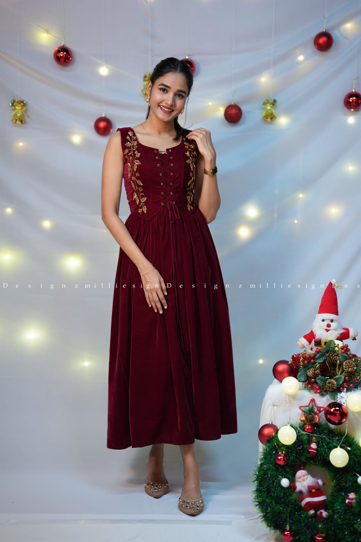 Two Piece Set - Velvet Frock with Jacket (MSD-196)
