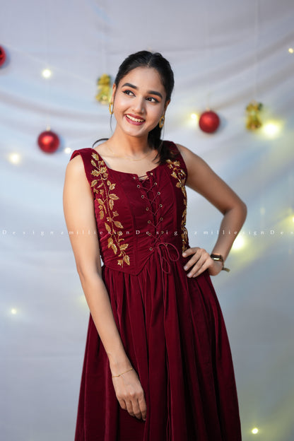 Two Piece Set - Velvet Frock with Jacket (MSD-196)