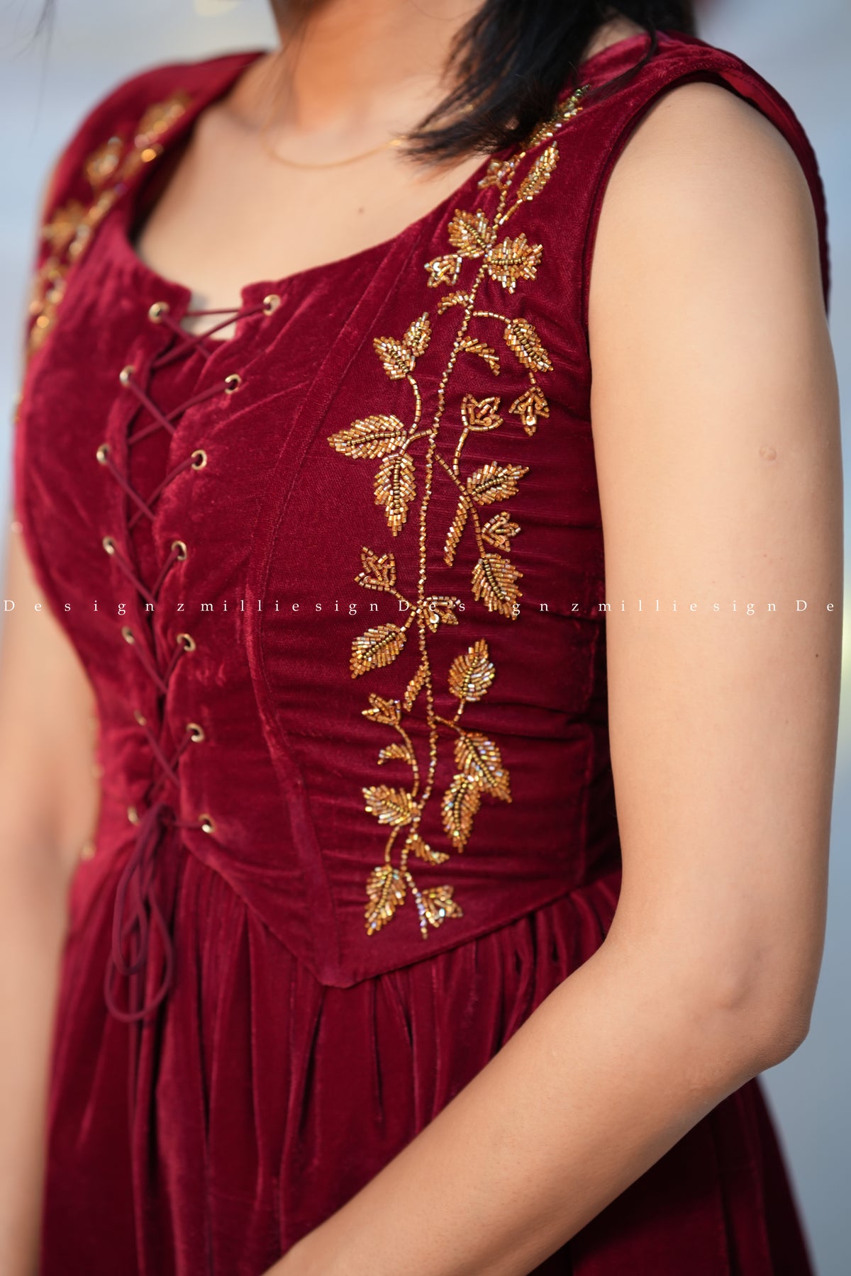 Two Piece Set - Velvet Frock with Jacket (MSD-196)