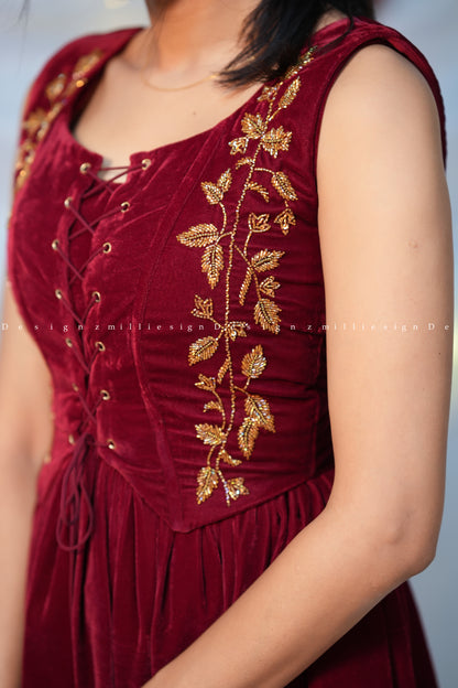 Two Piece Set - Velvet Frock with Jacket (MSD-196)